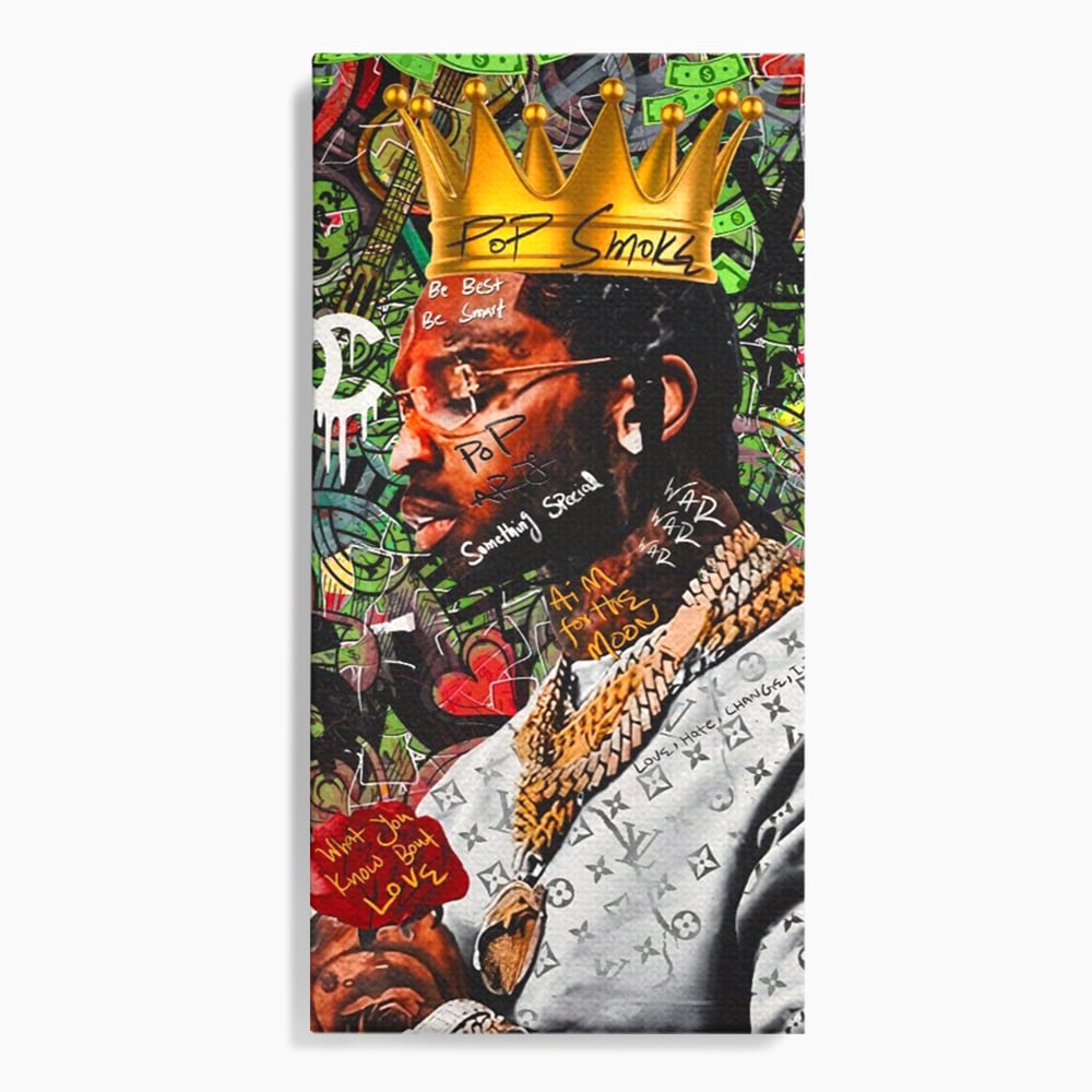 Tablou canvas cu tablou canvas cu rapper purtand coroana, fara rama, pe sasiu de lemn